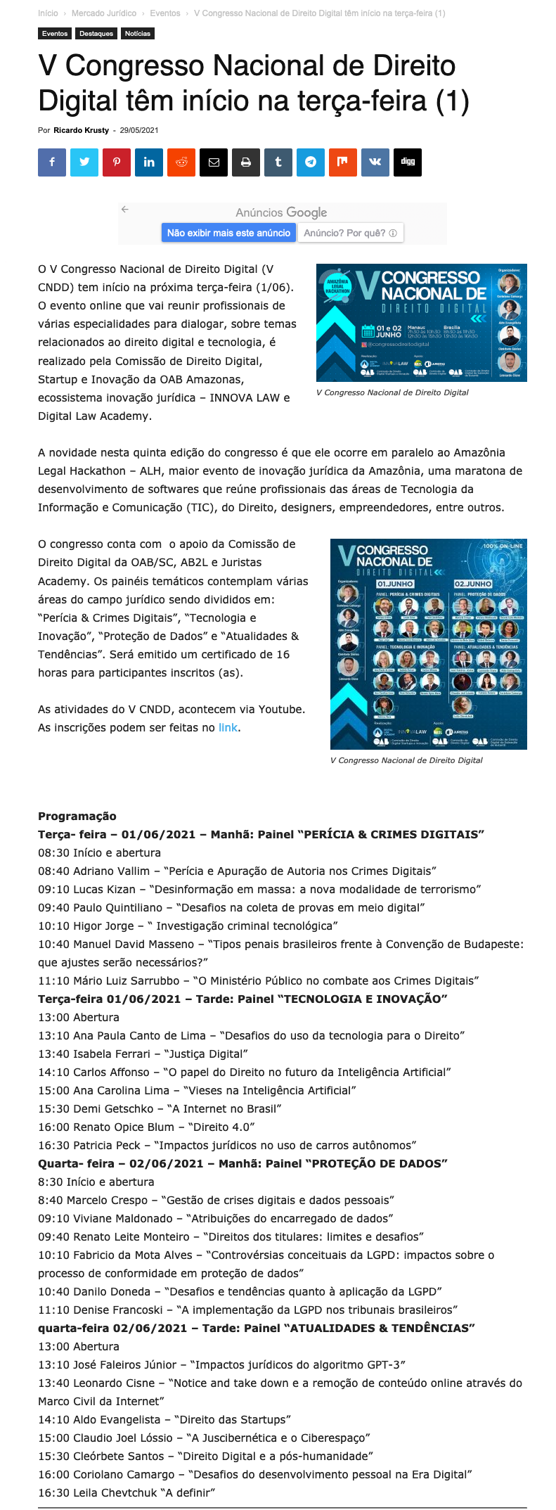 V Congresso Nacional de Direito Digital têm início na terça-feira